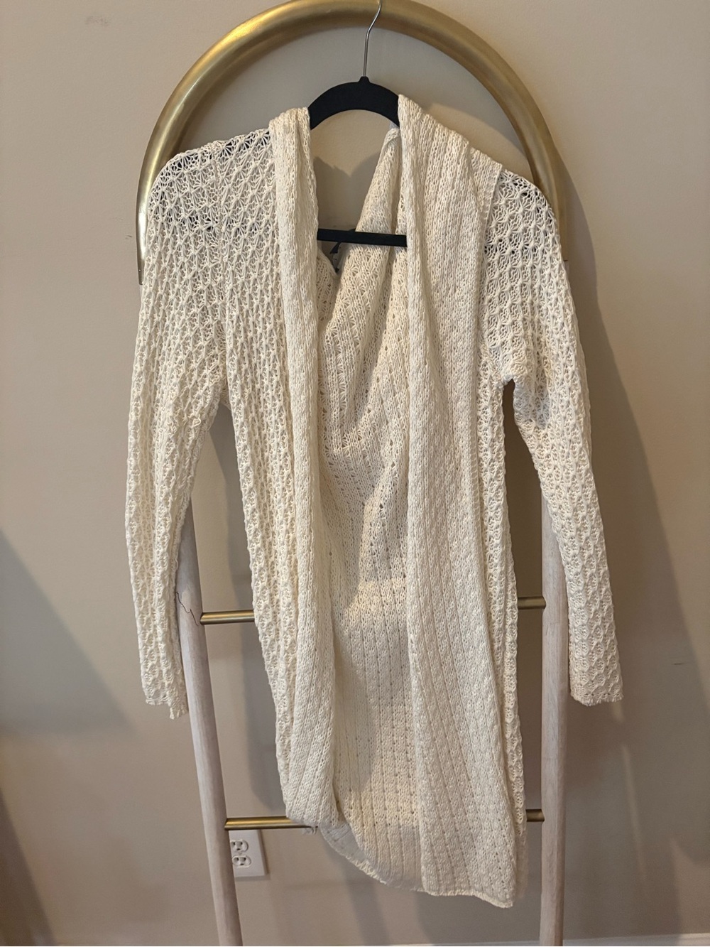 Lulu's Cream Open-Weave Longline Cardigan